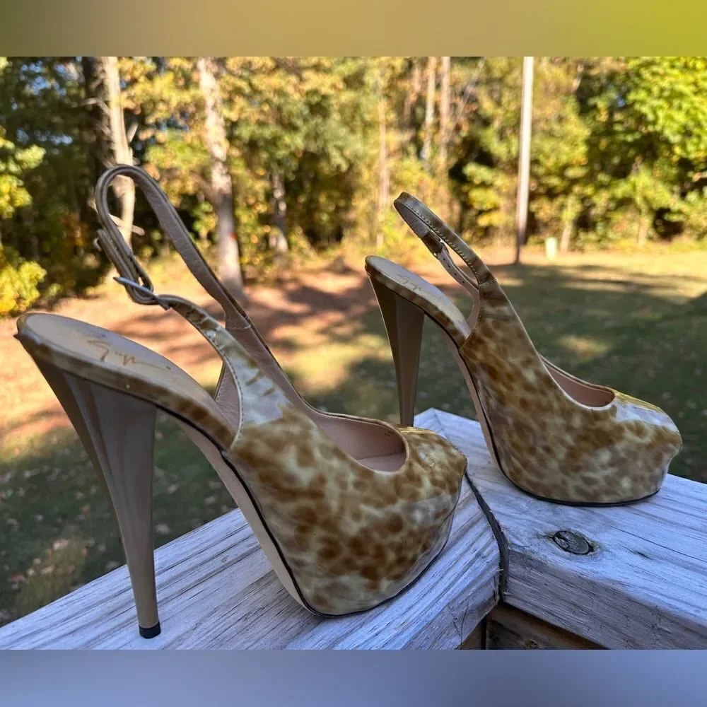 Giuseppe Zanotti Patent Leather Peep-Toe Slingback Heels - Size 38